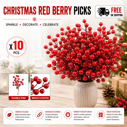 10pcs christmas red berry - 10pcs,