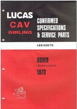 ROVER P5B P6 2000 3500 L.ROVER SIII R.ROVER '73 LUCAS ELECTRICAL PARTS CATALOGUE