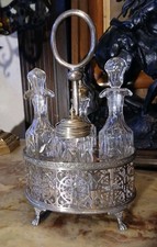 ELEGANT ORNATE 19th C. VICTORIAN ENGLISH SILVER PLATE 4-BOTTLE CASTER SET 