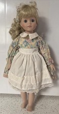 Vintage Porcelain Doll - 17", Apron, Floral Dress & Matching Headband -V. Pretty