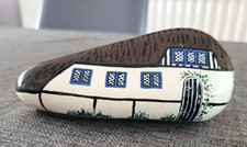 Vtge Hand-Painted Stone Rock Pebble with Thatched Cottage Folk Art Signed E465