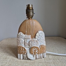 Vintage Tremaen Pottery Hill Lamp Base Trees Houses Small VGC