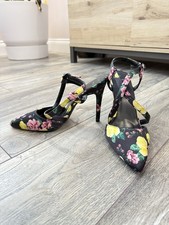 New Look Wide Fit Black Yellow And Pink Floral Stiletto Shoes. Size 6