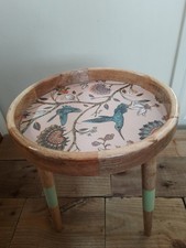 Round Coffee Table Mango wood Handmade Foldable legs Resin Inlay  Uk Design