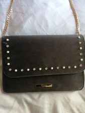 Grey Velvet Dune Bag With Gold