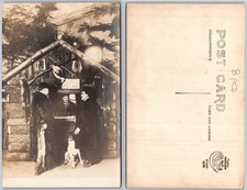 RPPC Men Dog Log Cabin Bar
