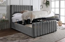 OTTOMAN STORAGE  BED PANEL PLUSH VELVET UPHOLSTERED BED FRAME- WINGED HEADBOARD