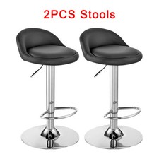 2 x Bar Stools Without Armrest PU Leather Oval Seat Gas Lift Swivel Pub Stool