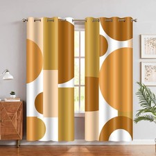 Boho Retro Blackout Curtains, Abstract Modern Geometry Circles Mid Century Or...