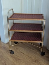 Vintage 3-Tier Foldable Cocktail Drinks Trolley Cart with Removable Wooden Trays