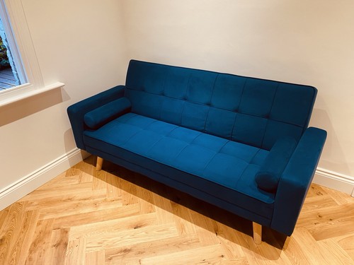 Blue velvet sofa - velvet, bed