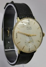 Vtg 1960s Avia 17 Jewels Minimalist Slimline Gold Plated Gents Watch Peseux 320