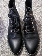 Massimo Dutti Ladies Black Leather Lace Up Studded Ankle Boots Size EU36/ Uk3