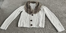 ladies medium button up fur collar cardigan 
