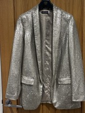 MINT VELVET Sequin Blazer Jacket Champagne Gold Open Front - Size 10