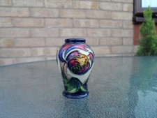 MOORCROFT POTTERY  MINIATURE  PURPLE  FLORAL  PATTERN VASE .2005