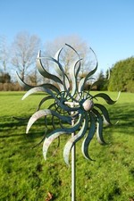 Verdigris Twin Wheel Metal Wind Garden Spinner Stake Windmill Decoration Gift