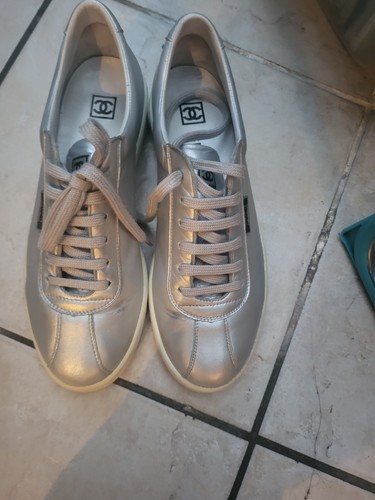 Chanel silver metalic sneakers - silver,