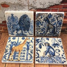Jungle Dutch Delft Style Natural Stone Coasters, Antique Tile
