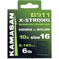 Kamasan Hooks To Nylon B911 X-Strong Barbless Spade End Traces Carp Hooklengths