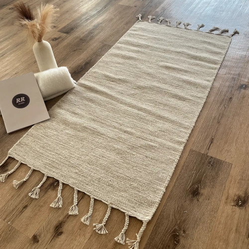 Cream beige wool area rug - wool,