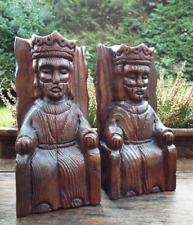 2 x LARGE CARVED WOODEN KING STAIR NEWEL POST CAP FINIAL COUNTRY HOUSE #3