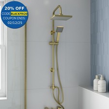 Affine Square Shower Kit Single Spray Handset Riser Rail 1.5m Hose Brushed Brass