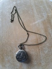 Mens Womens Vintage Pocket Watch Quartz with Necklace and Pendant Chain Bronze