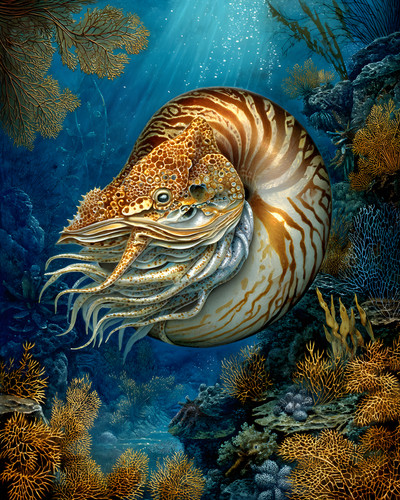 Chambered nautilus showing - chambered,