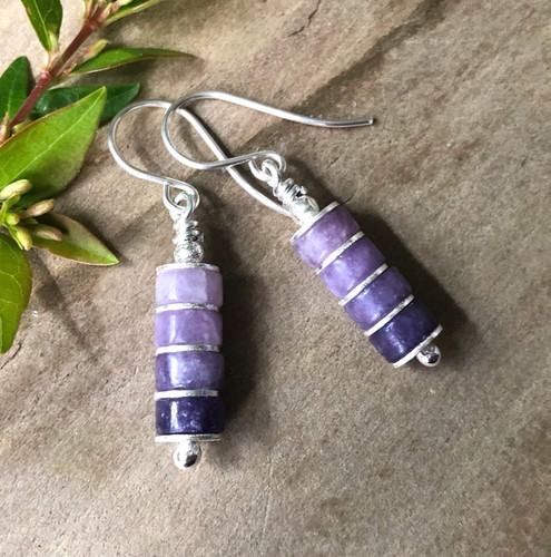 Purple beaded stack earrings - stack,
