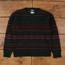 Vintage Woolrich Jumper Sweater L 80s Fair Isle Roundneck Wool Green
