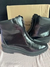 BNWB Women’s Clarks Calla Zip Black Crinkle Patent Ankle Boots Size 5 UK NEW