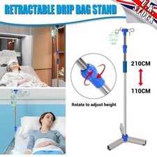 4 Hook IV Pole Adjustable Drip Bag Stand Portable for Clinic Household Care UK