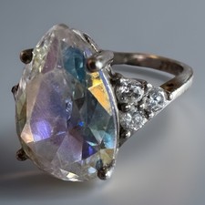 Sterling Silver Pear Shape White Rainbow MYSTIC TOPAZ GEMSTONE Ring Size O 1/2