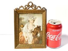 19thC Portrait Miniature of LADY & PONY Gilt Frame Easel Back Signed Denise a/f