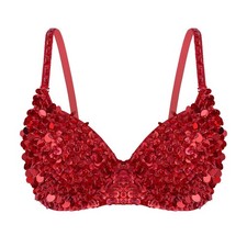Women Beading Sparkle Sequin Bra Top Push Up Bralette Belly Rave Dances Clubwear