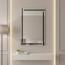 Triple Stripes Wall Mirror Rectangular Glass Frame Large Black & Silver 90x60 Cm