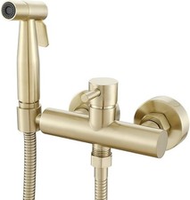 Round Brushed Brass Douche Muslim Shattaf Bidet Toilet Spray  Gold RRP £72.99