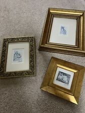 Framed Cat Blue Ink Pen Drawings X 3