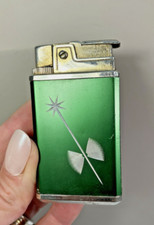 Vintage Butane Lighter Sankyo Imperial Royal Musical Ladies Lighter Green Sliver