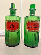 2 x ANTIQUE Circa 1800's APOTHECARY CHEMIST GREEN GLASS Bottles