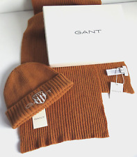 Gant mens burnt orange beanie hat & scarf gift box set NEW Size L/XL winter wool