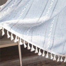 UK Stripe Geometric Curtain Slot Top Cotton Linen Textured Curtains Tassels