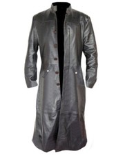 MATRIX COAT MEN'S REAL LEATHER TRENCH COAT BLACK GOTHIC STYLE NEO COAT