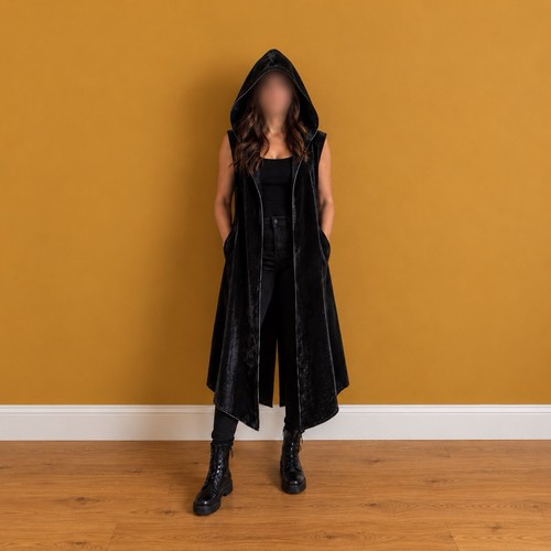 Black hooded cape cloak - black, cape/cloak