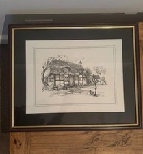 X2 framed black and white drawings by the British artist Glenda Rae.