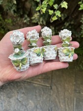 RARE Antique Victorian Sitzendorf (?) Glazed Pottery Miniature Flower Bushes A/F