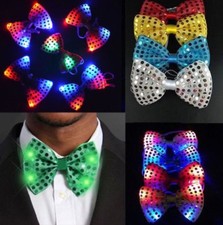 Flashing Light Up Bow Tie Necktie LED Mens Party Lights Sequins Bowtie Wedding