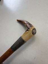 ANTIQUE SILVER MOUNTED ANTLER HANDLED SWAINE RIDING CROP / WHIP