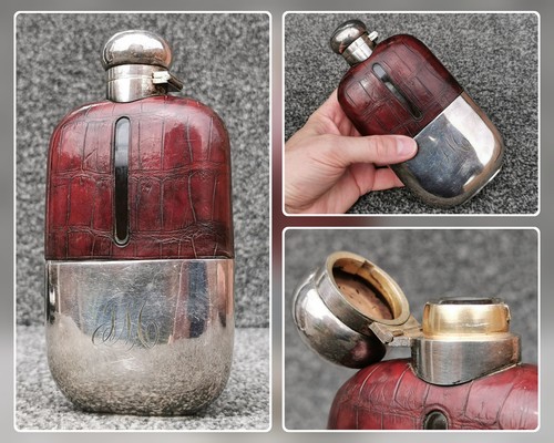 Large antique hip flask c1900 - hip,